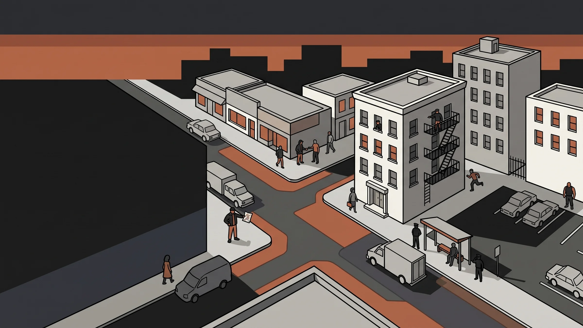 Crew members planning their position in the city